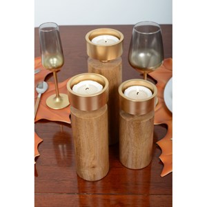 Bougeoir bois et métal doré 27cm