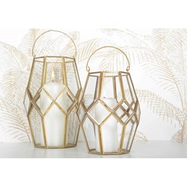 Lanterne en verre et metal dore h.27cm