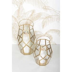 Lanterne en verre et metal dore h.27cm