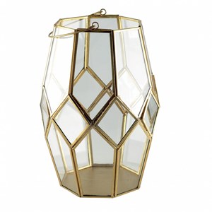 Lanterne en verre et metal dore h.27cm