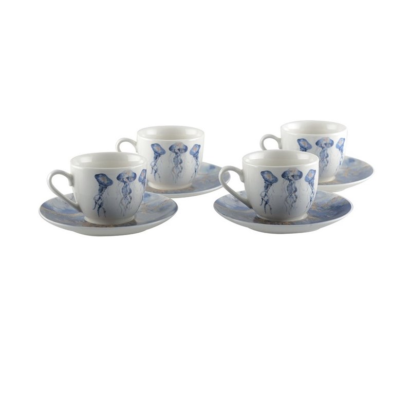 Tasses à café avec sous tasses méduse - lot de 4
