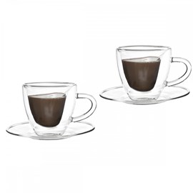 Tasses à café double paroi café en coeur 150ml - lot de 2