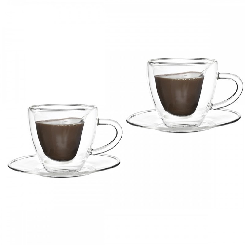 Tasses à café double paroi café en coeur 150ml - lot de 2
