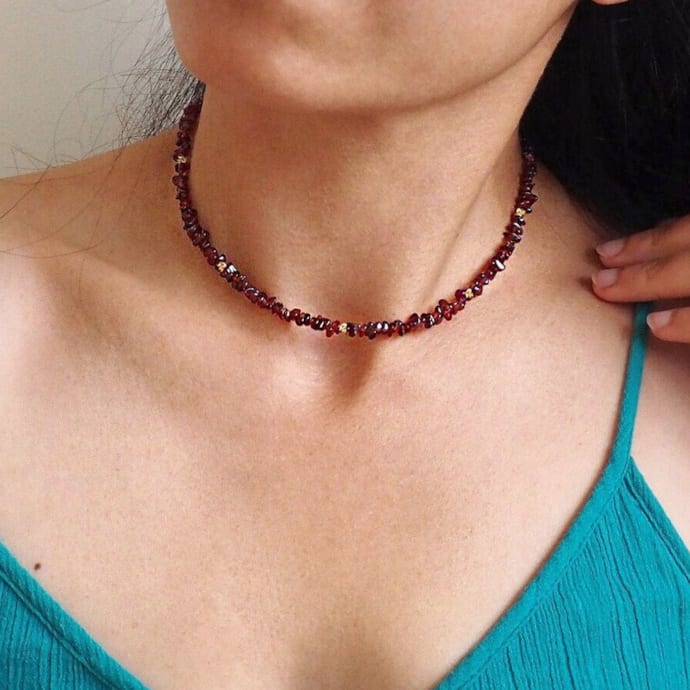 Collier Grenat En Argent 925 Pour Femme - Pierre Véritable, Chaîne élégante, Fabrication Allemande