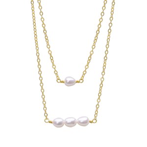 Collier double chaine et perles d'eau