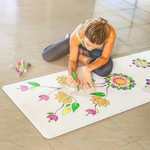 Tapis yoga antidérapant, blanc + sangle