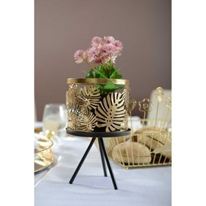 Support plantes en metal avec vase dore