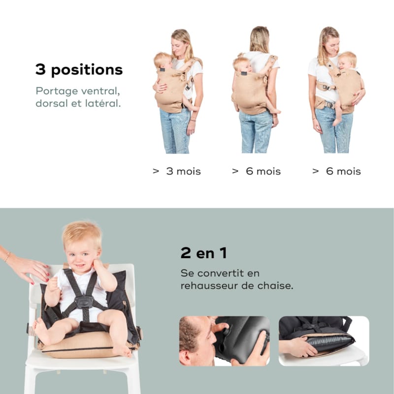 Porte-bébé évolutif moov & boost beige (Babymoov) - Image 3