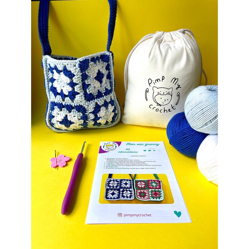 Kit de crochet mon sac granny bleu
