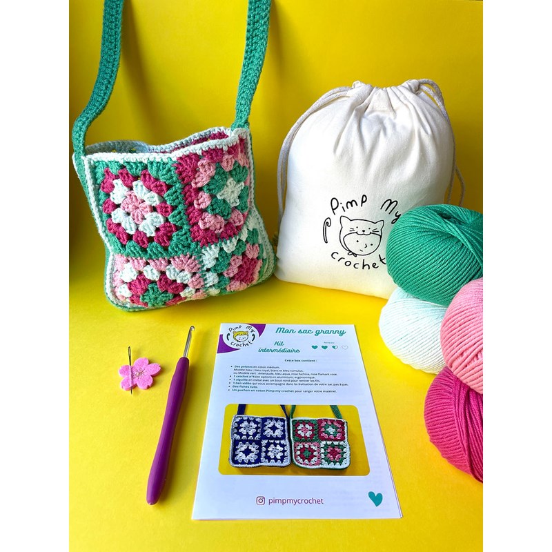 Pimp My Crochet - Kit de crochet mon sac granny rose&vert