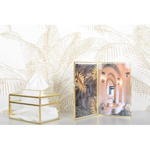 Boîte à mouchoirs carrée transparente bord dorés