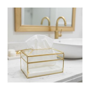 Boîte à mouchoirs carrée transparente bord dorés
