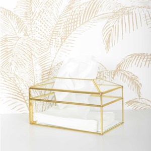 Boîte à mouchoirs rectangle en verre bords dorés