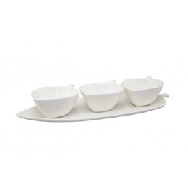 Set de 3 coupelles apéritif avec plateau décor feuille