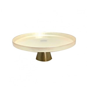 Plat à gâteaux vanille sur pied dore h28cm