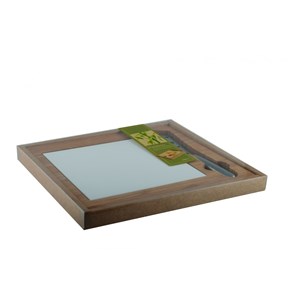 Planche à fromage en bambou et porcelaine avec couteau inox