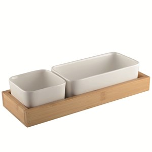 Set apéritif 2 coupelles porcelaine et bambou
