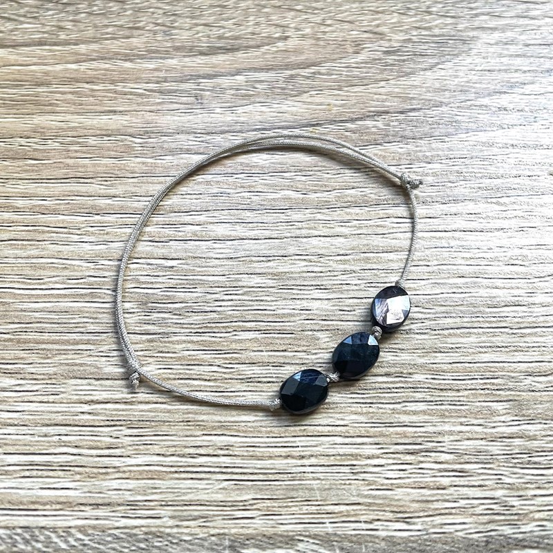 Ysie - Bracelet candy hypersthène noir argenté