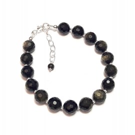 Bracelet obsidienne dorée argent 925