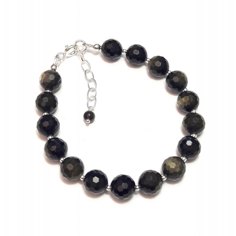 Bracelet obsidienne dorée argent 925