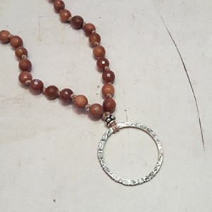 Sautoir mala jaspe rouge argent 925