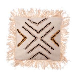 Coussin noir et beige avec franges 45...