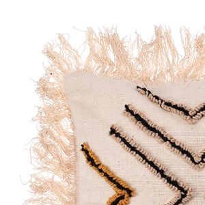 Coussin noir et beige avec franges 45...