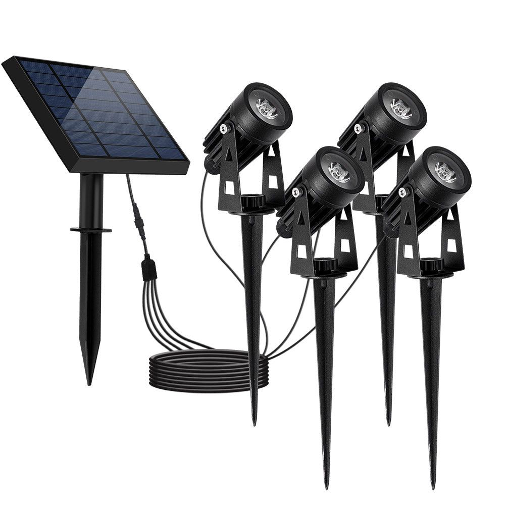 Quatre spots solaires reliés noir roundy