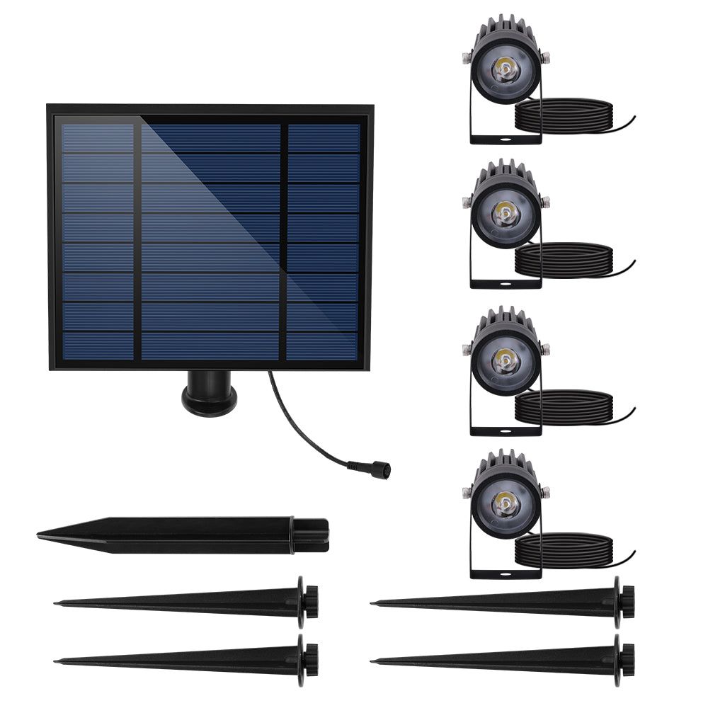 Quatre spots solaires reliés noir roundy