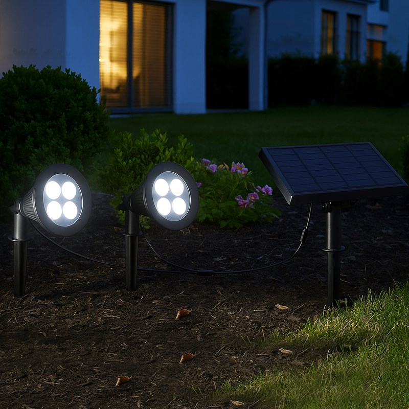 Lot de 2 spots solaires reliés noir family spiky