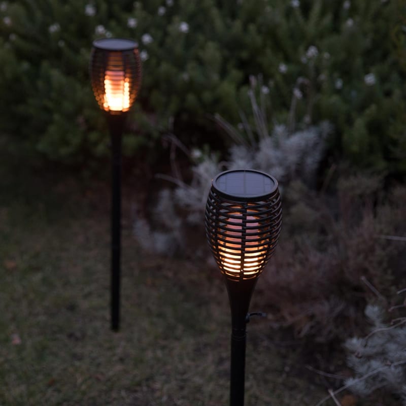 Relaxdays Lot De 2 Torches Solaires De Jardin Avec Piquets - Flamme Dansante Éclairage Extérieur H 78 Cm Noir