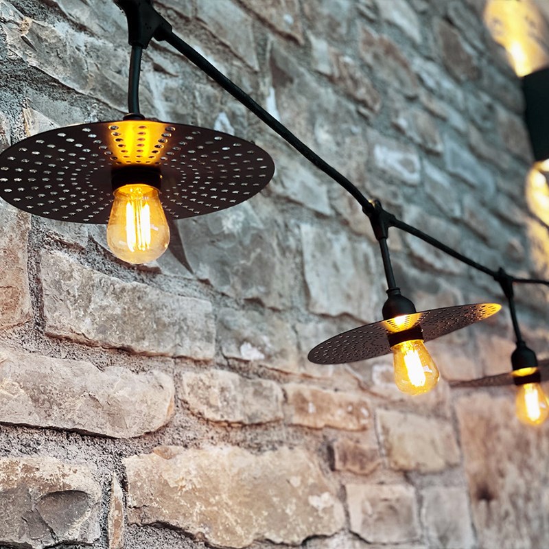 Guirlande disque métal e27 noir planet