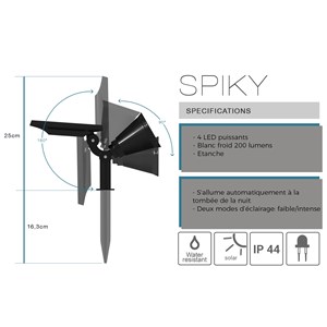 Spot solaire projecteur 2 en 1 noir spiky