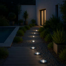 Lot de 8 spots solaires ronds argent decky