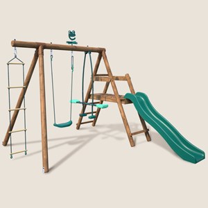 Portique en bois rond 3 agrès avec face