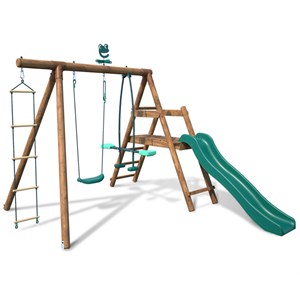 Portique en bois rond 3 agrès avec face