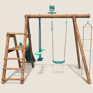 Portique en bois rond 3 agrès avec face