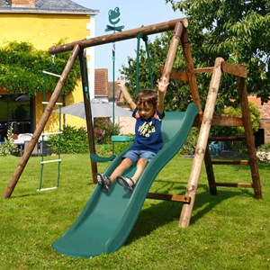 Portique en bois rond 3 agrès avec face