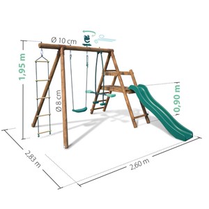 Portique en bois rond 3 agrès avec face