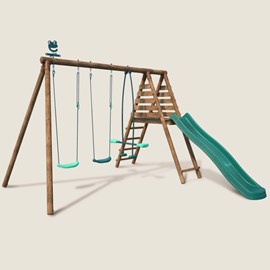 Portique en bois rond 3 agrès avec face