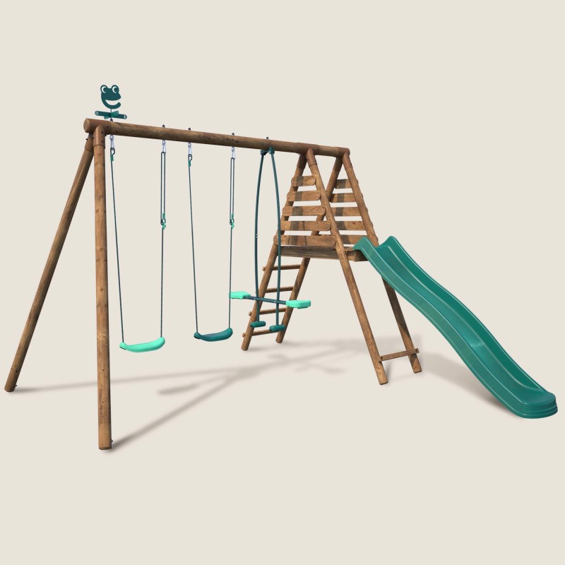 Portique en bois rond 3 agrès avec face