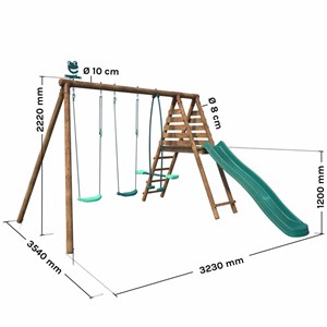 Portique en bois rond 3 agrès avec face