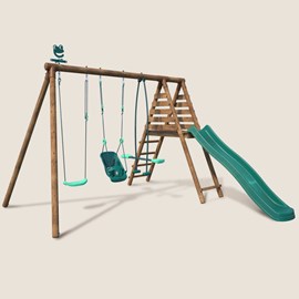 Portique en bois rond 3 agrès balançoire