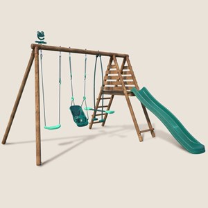 Portique en bois rond 3 agrès balançoire