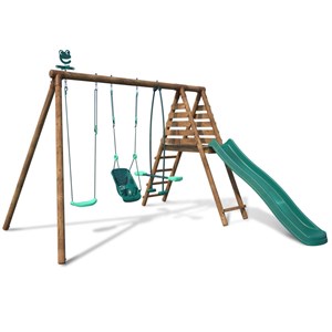 Portique en bois rond 3 agrès balançoire