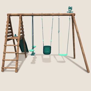 Portique en bois rond 3 agrès balançoire