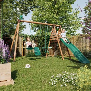 Portique en bois rond 3 agrès balançoire