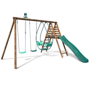 Portique en bois rond 3 agrès avec face