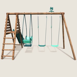 Portique en bois rond 3 agrès avec face