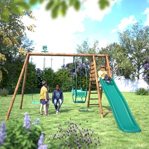 Portique en bois rond 3 agrès avec face